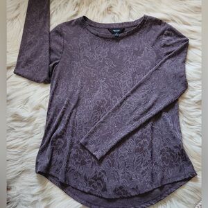 Vera Wang Plum Floral Lace-Texture Long Sleeve Tee Shirt